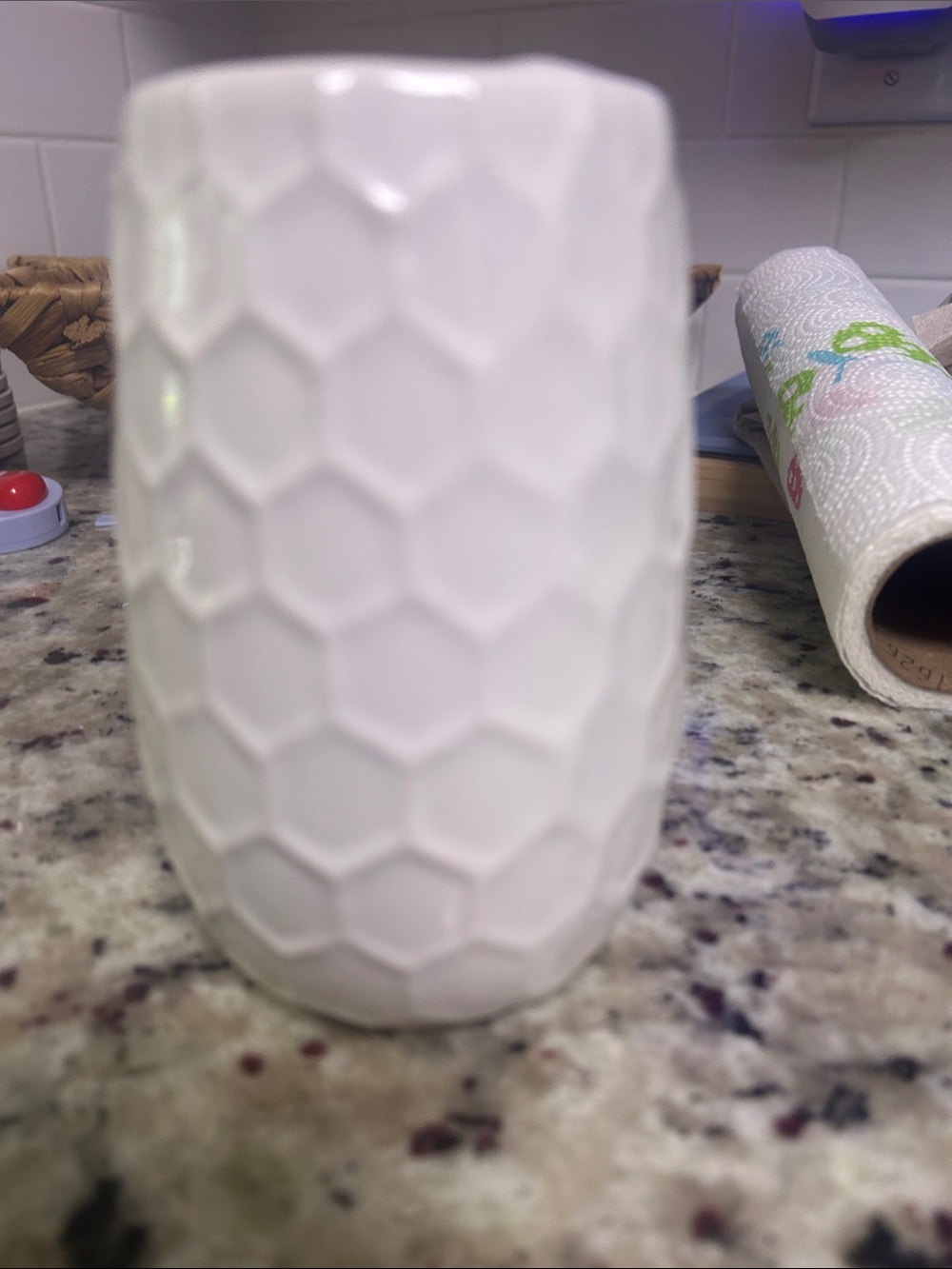 White Textured Ceramic Tumbler - Modern Hexagon Pattern